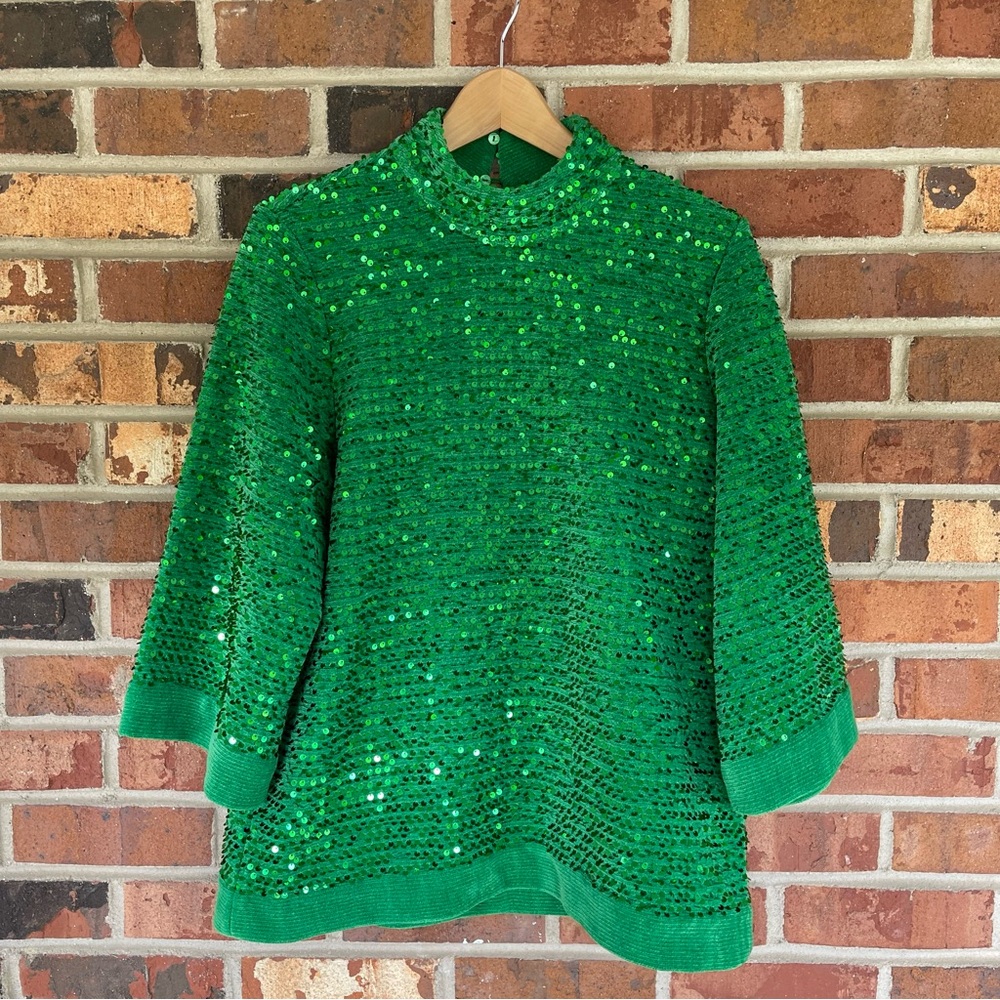 ZARA AW21 SEQUIN TOP BLOUSE GREEN Size Large - Picture 5 of 12